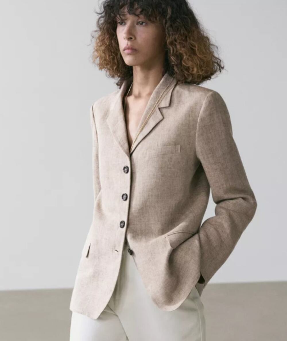 Massimo Dutti 100% Linen Melange Blazer Single Breasted Jacket Career Workwear